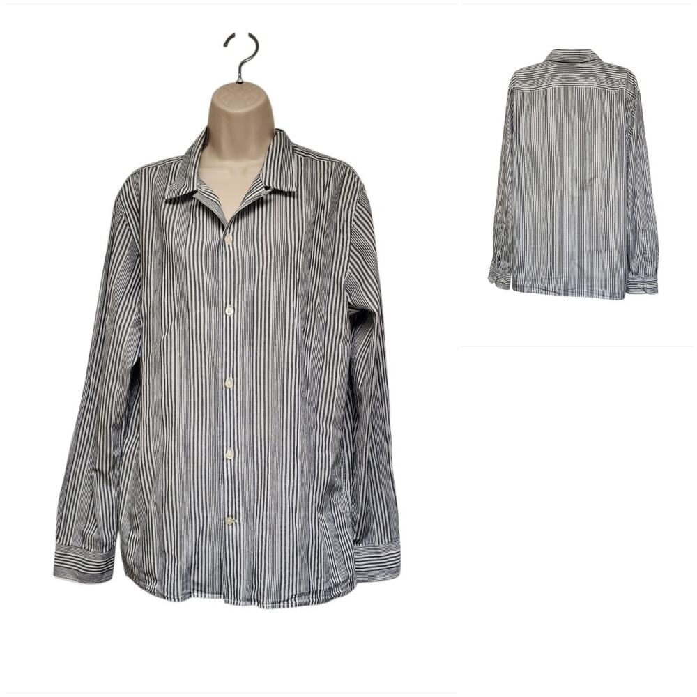 Banana Republic Womens Untucked Slim Fit Long Sleeves White/Blue Blouse Size Lg
